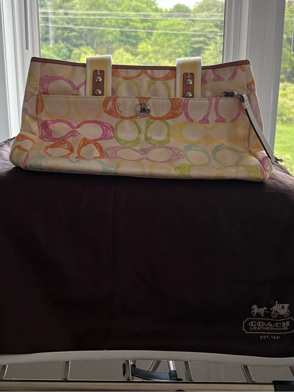 Coach Pastel Signature Shoulder Tote - Pink, Yellow, Orange, Green, Blue